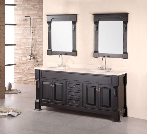 Design Element Vanities Design Element DEC081B | Marcos 72" Double Sink Vanity Set with Travertine Stone Countertop in Espresso