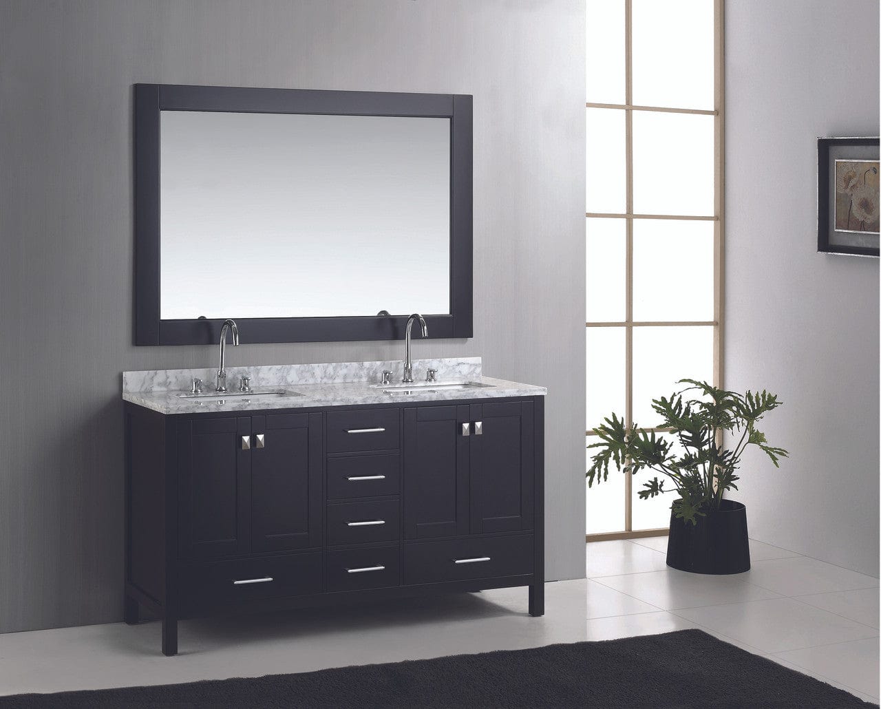 Design Element DEC082A | London 60" Double Sink Vanity Set in Espresso Finish