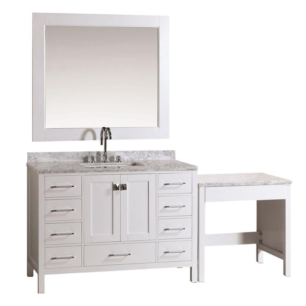 London 48" Single Sink Vanity Set in White Finish with One Make-up table in White Finish