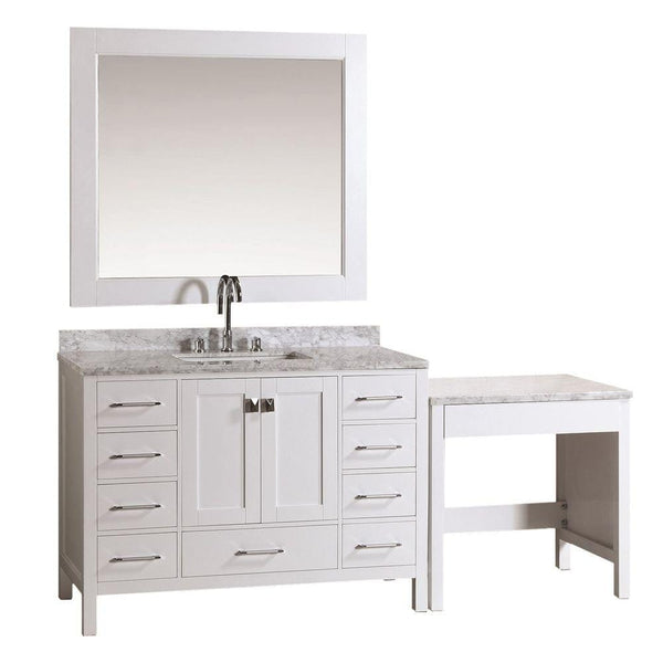 London 48 Single Sink Vanity Set in White Finish with One Make-up table in White Finish