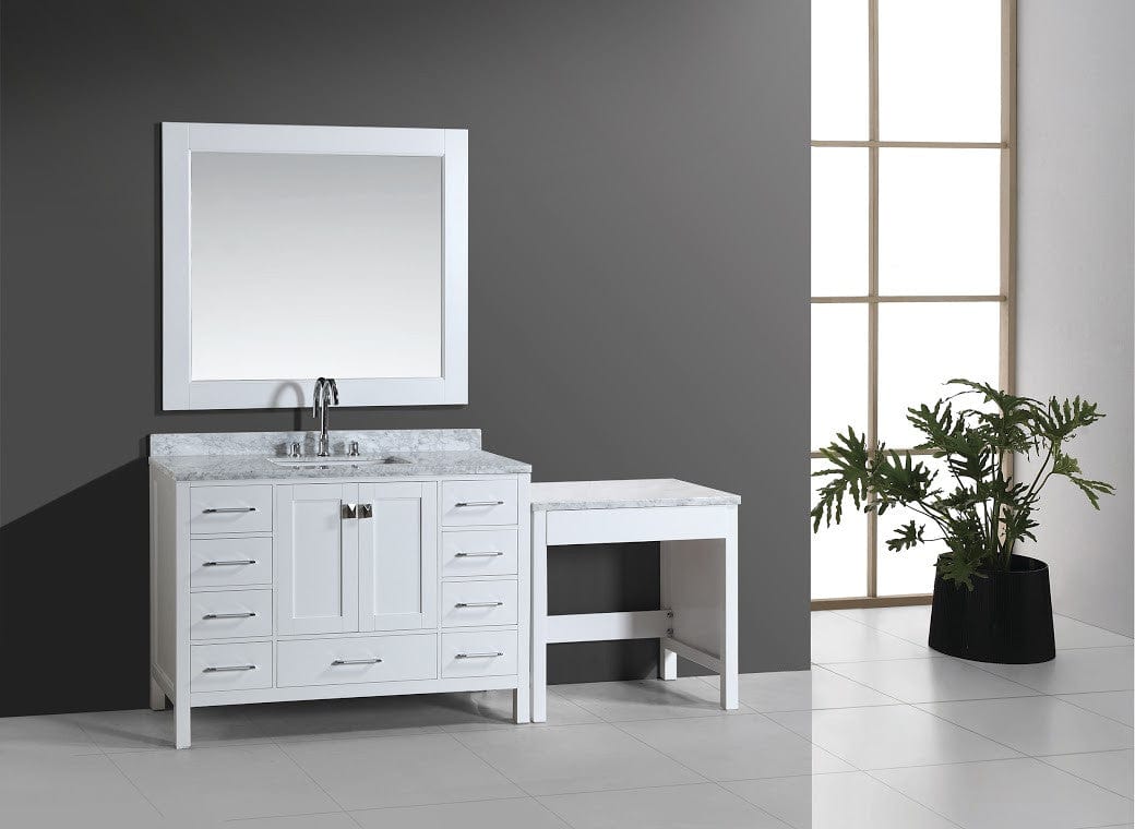 Design Element Vanities Design Element DEC082C-W_MUT-W | London Hyde 48" Single Sink Vanity Set in White Finish with One Make-up table in White Finish