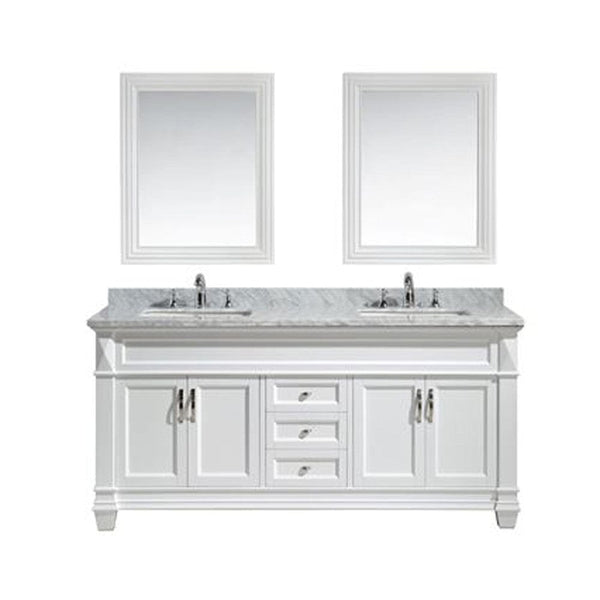 Design Element Hudson 72 Double Sink Vanity Set in White with White Carrara Marble Countertop