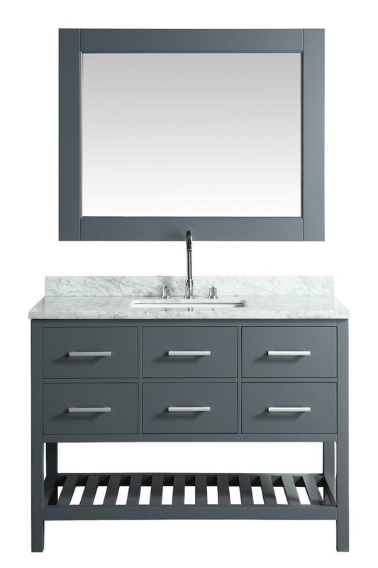 London 48" Vanity in Gray with Marble Vanity Top in Carrera White with White Basin and Mirror