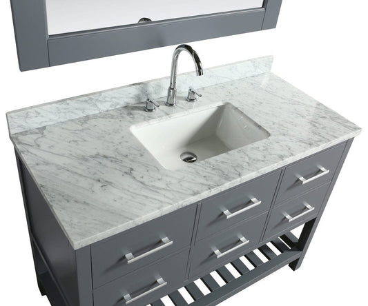 Design Element London Cambridge 48" Vanity in Gray w/ Carrara Marble Countertop | Square Basin