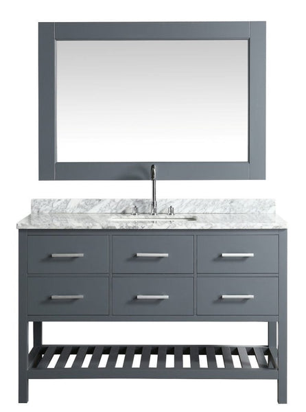 Design Element London 54 Single Sink Vanity Set in Gray w/ Marble Top | DEC077H-G-WT