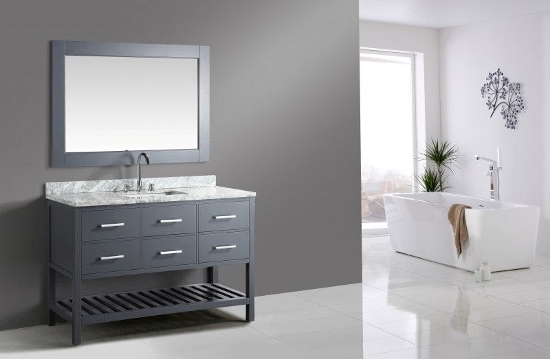 Design Element London Cambridge 54" Single Sink Vanity Set in Gray w/ Marble Top | DEC077H-G-WT