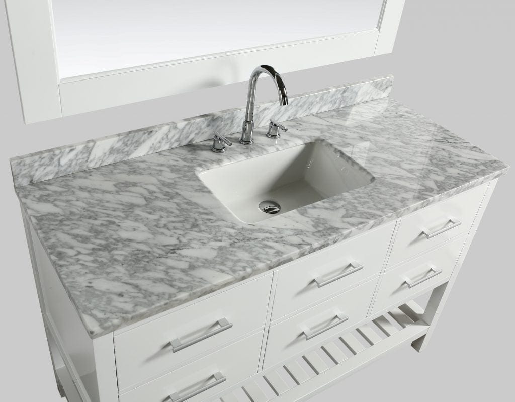 Design Element Vanities Design Element London Cambridge 54" Single Sink Vanity Set in White w/ Marble Top | DEC077H-W-WT