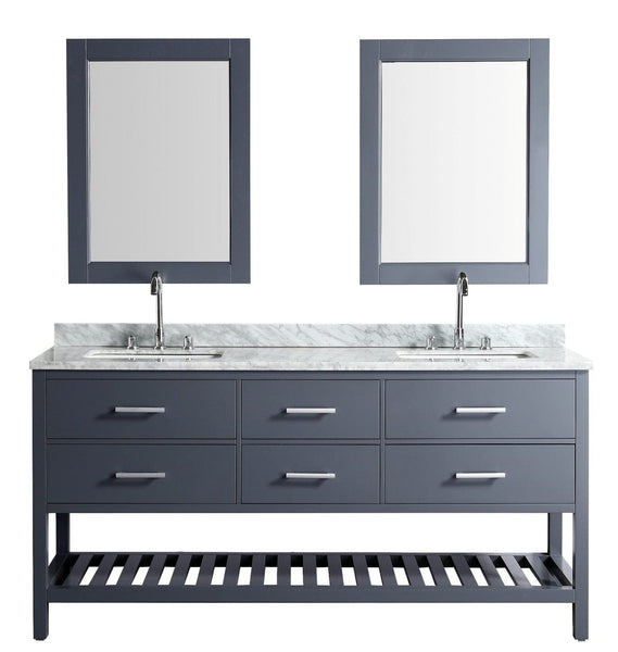London 61 Vanity in Gray with Marble Vanity Top in Carrera White with White Basin and Mirror
