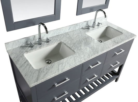 Design Element London Cambridge 72" Vanity in Gray w/ Carrera Marble Countertop | Square Basin