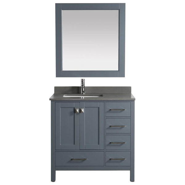Design Element London 36 Vanity in Gray w/ Quartz Top in Gray and Mirror | DEC082F-G-GT