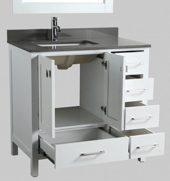 Design Element Vanities Design Element London Hyde 36" Vanity in White w/ Quartz Top in Gray and Mirror | DEC082F-W-GT