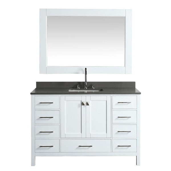 Design Element London 54 Vanity in White w/ Quartz Top in Gray and Mirror | DEC082D-W-GT