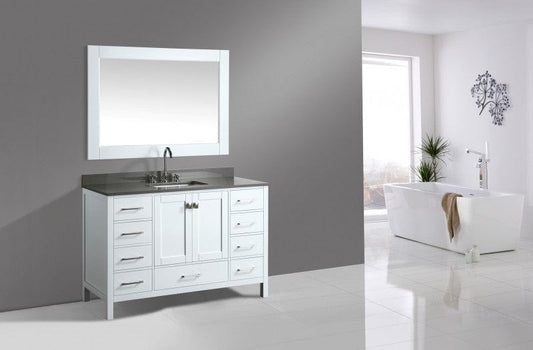 Design Element London 54" Vanity in White w/ Quartz Top in Gray and Mirror | DEC082D-W-GT