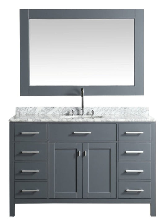 Design Element London 54" Single Sink Vanity Set in Gray w/ Marble Top | DEC076H-G-WT