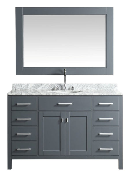 Design Element London 54 Single Sink Vanity Set in Gray w/ Marble Top | DEC076H-G-WT