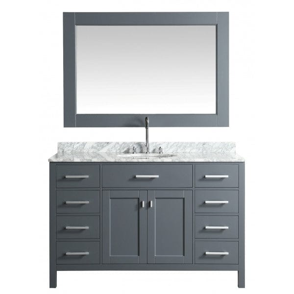 Design Element London 54 Single Sink Vanity Set in Grey with White Carrera Marble Top