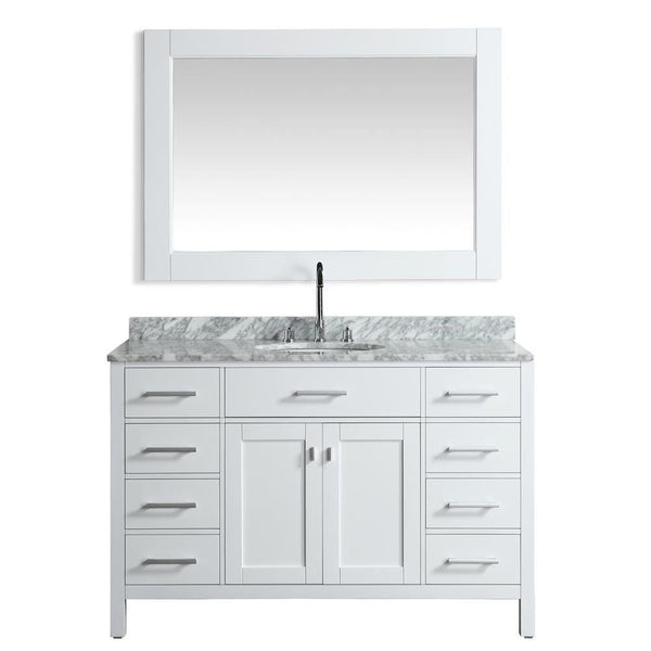 Design Element London 54 Single Sink Vanity Set in White w/ Marble Top | DEC076H-W-WT
