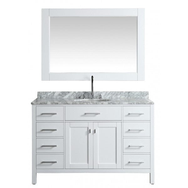 Design Element London 54" Single Sink Vanity Set in White with White Carrera Marble Top