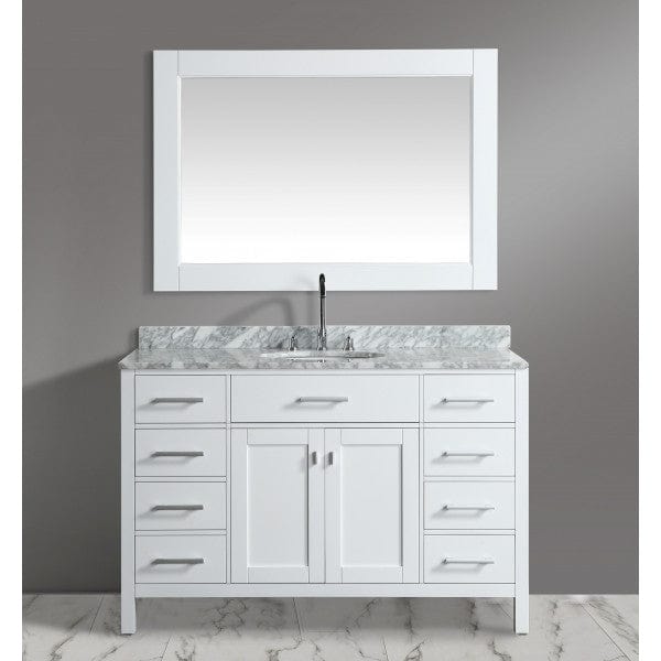 Design Element London Stanmark 54" Single Sink Vanity Set in White with White Carrera Marble Top