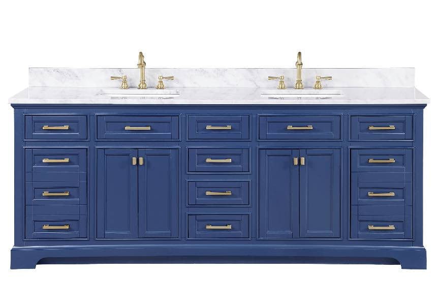 Milano 84 Blue Double Rectangular Sink Vanity By Design Element Front View