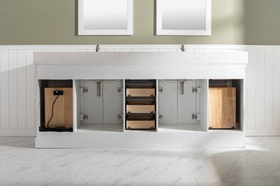 Milano 84" White Double Rectangular Sink Vanity By Design Element Internal View