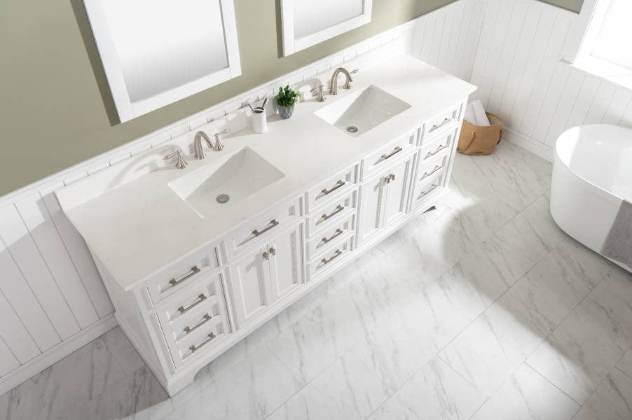 Milano 84" White Double Rectangular Sink Vanity By Design Element Top View