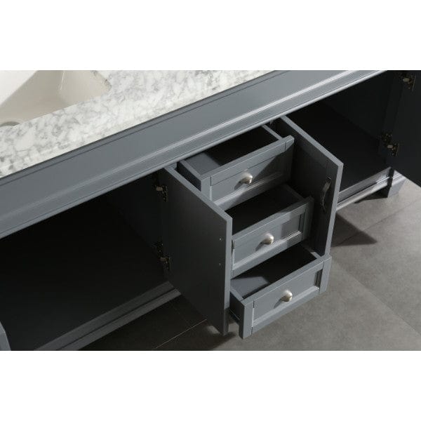 Design Element Vanities Hudson 60″ Gray Double Sink Vanity With White Carrara Marble Top