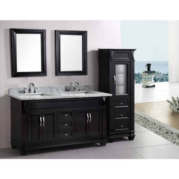 Design Element Vanities Hudson 61″ Espresso Double Sink Vanity With Carrara Marble Countertop