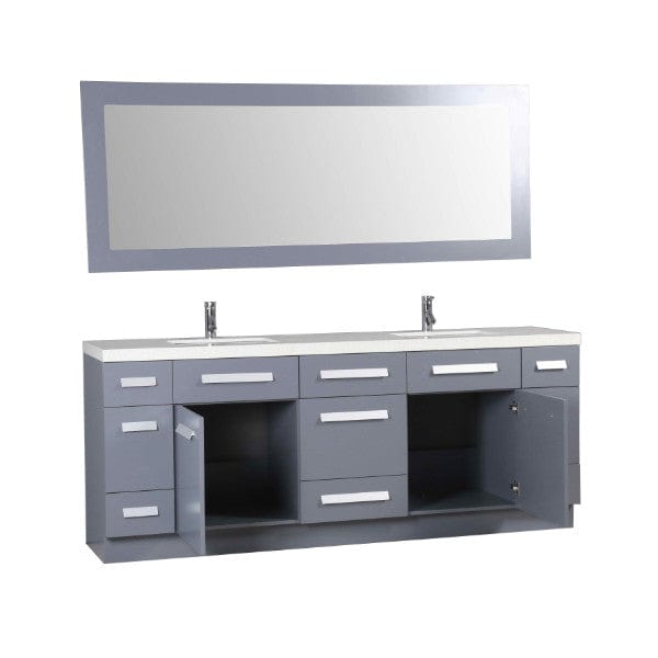 Design Element Vanities Moscony 84" Gray Transitional Double Sink Vanity With Matching Mirror
