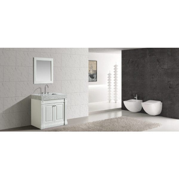 Design Element Vanities Odyssey 36″ White Modern Single Sink Vanity w/ Carrara Marble Top