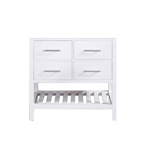 Design Element DEC077A-W-CB | London 36 Single Sink Base Cabinet in White with Open Bottom