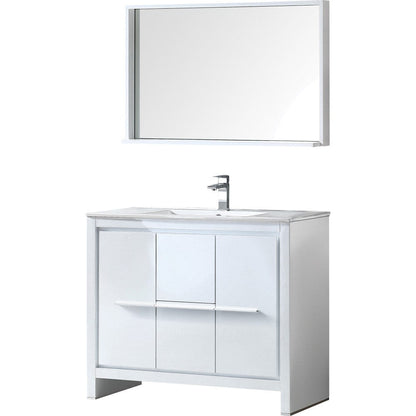 Fresca Allier 40" White Modern Bathroom Vanity w/ Mirror 