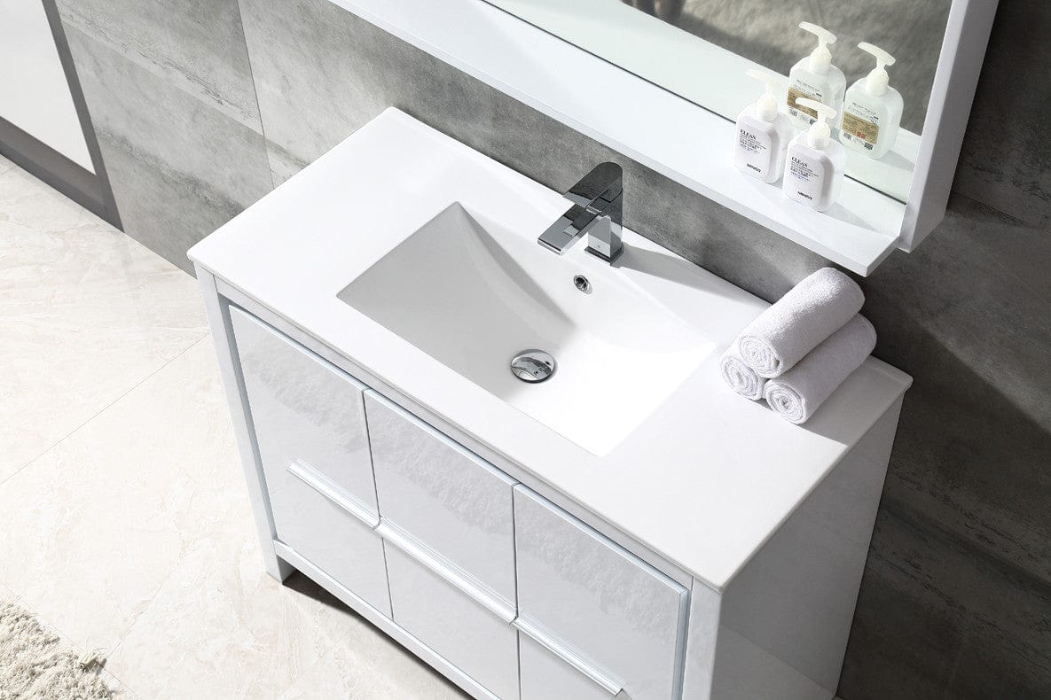Fresca Allier 40 White Modern Bathroom Vanity w/ Mirror