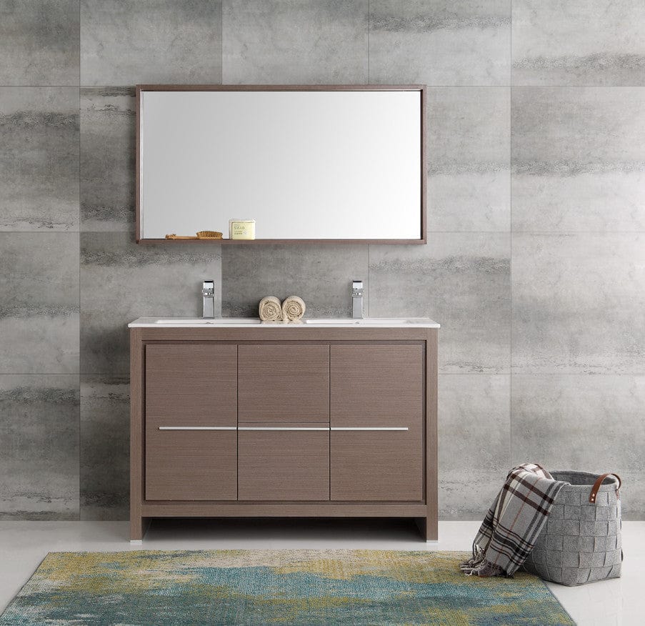 Fresca Allier 48 Gray Oak Modern Double Sink Bathroom Vanity w/ Mirror
