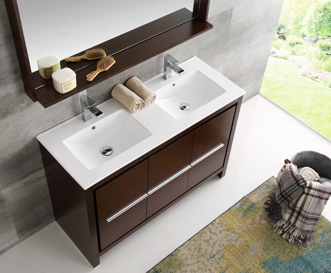 Fresca Allier 48 Wenge Brown Modern Double Sink Bathroom Vanity w/ Mirror