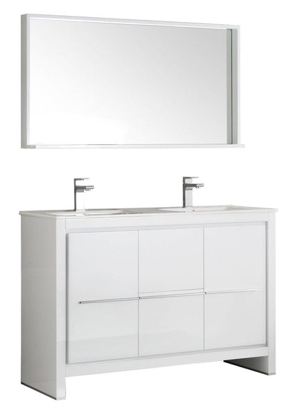 Fresca Allier 48 White Modern Double Sink Bathroom Vanity w/ Mirror