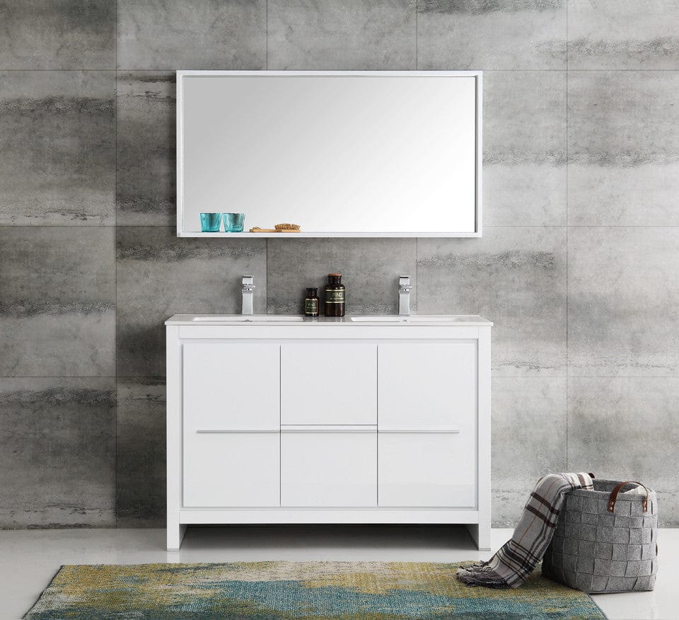 Fresca Allier 48 White Modern Double Sink Bathroom Vanity w/ Mirror