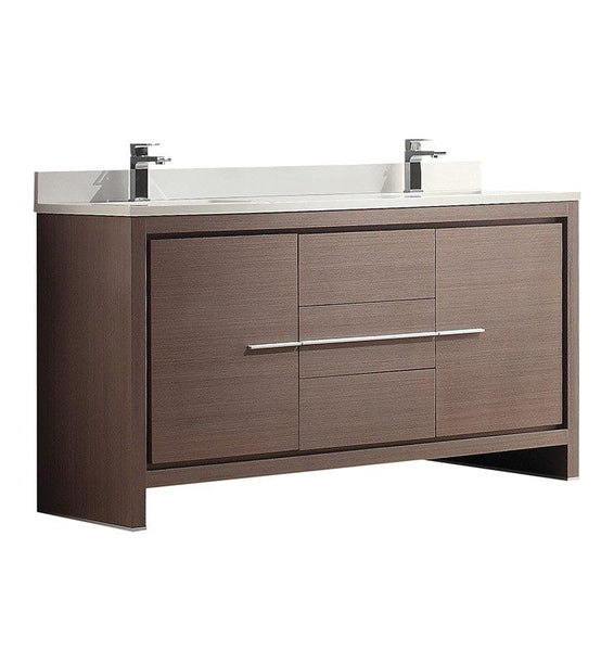 Fresca Allier 60 Gray Oak Modern Double Sink Bathroom Cabinet w/ Top & Sinks