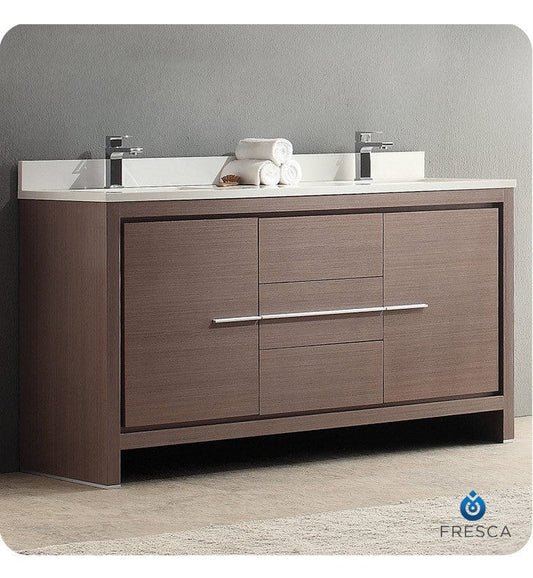 Fresca Allier 60 Gray Oak Modern Double Sink Bathroom Cabinet w/ Top & Sinks