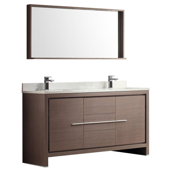  Fresca Allier 60 Gray Oak Modern Double Sink Bathroom Vanity w/ Mirror