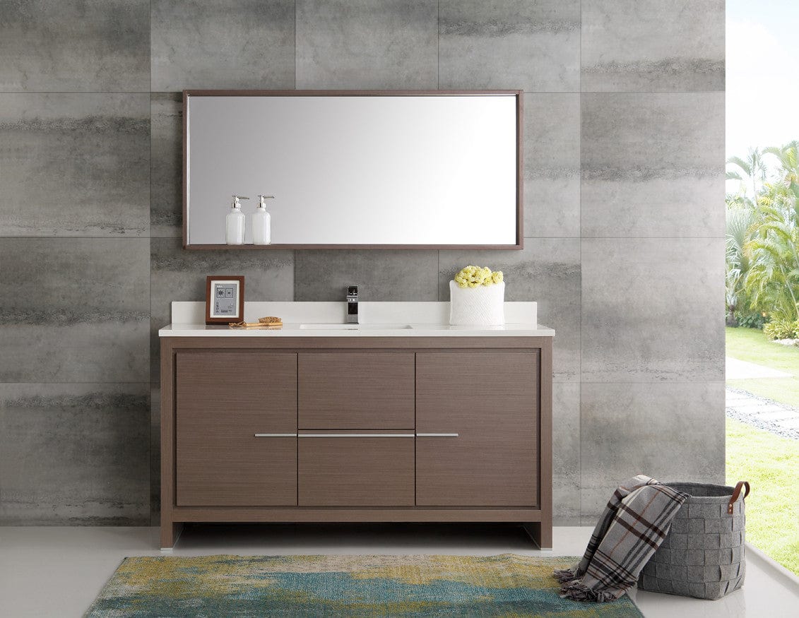 Fresca Allier 60 Gray Oak Modern Single Sink Bathroom Vanity w/ Mirror