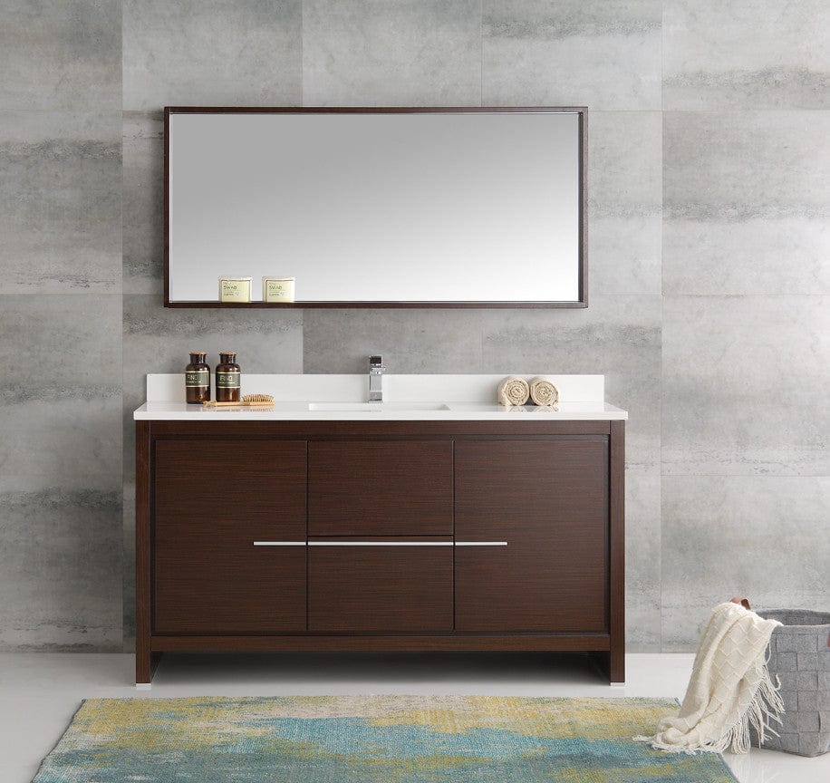 Fresca Allier 60 Wenge Brown Modern Single Sink Bathroom Vanity w/ Mirror