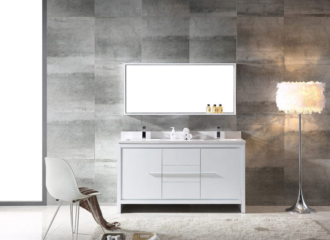 Fresca Allier 60 White Modern Double Sink Bathroom Vanity w/ Mirror