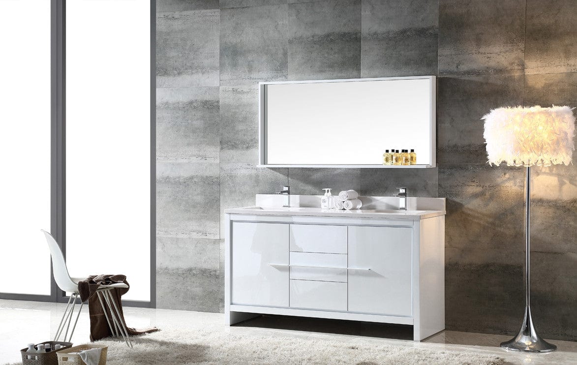 Fresca Vanities Fresca Allier 60 White Modern Double Sink Bathroom Vanity w/ Mirror