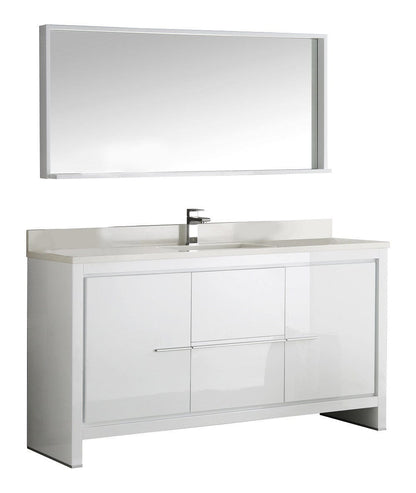 Fresca Allier 60 White Modern Single Sink Bathroom Vanity w/ Mirror