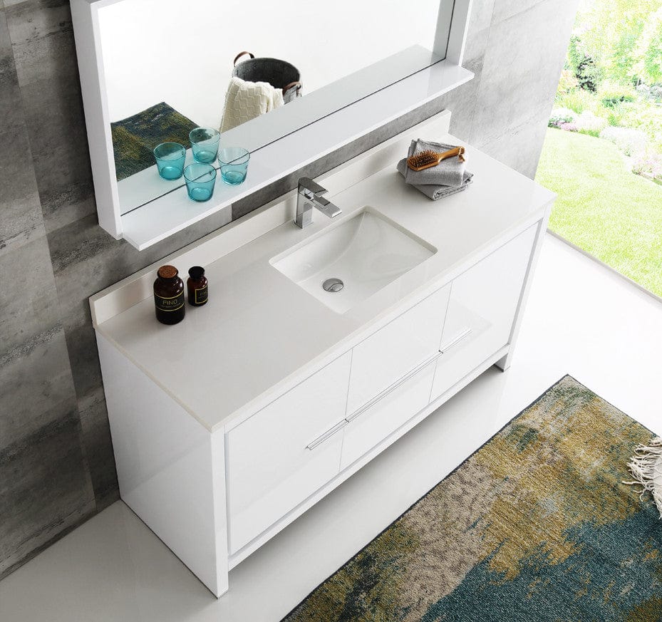 Fresca Allier 60 White Modern Single Sink Bathroom Vanity w/ Mirror