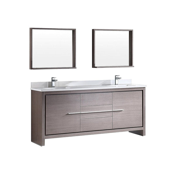 Fresca Allier 72 Gray Oak Modern Double Sink Bathroom Vanity w/ Mirror 
