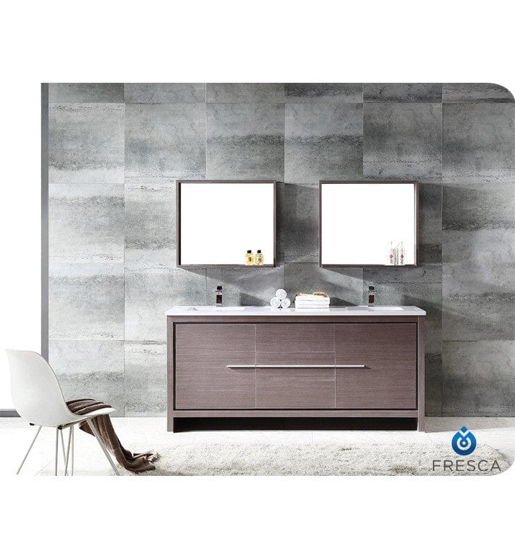 Fresca Allier 72 Gray Oak Modern Double Sink Bathroom Vanity w/ Mirror (FVN8172GO)