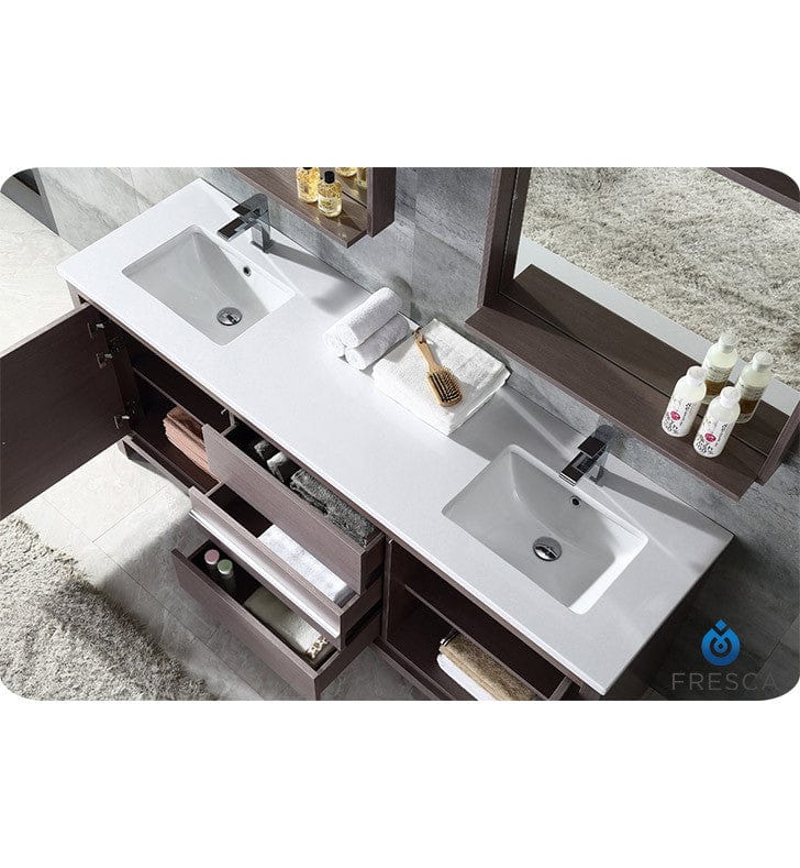 Fresca Allier 72 Gray Oak Modern Double Sink Bathroom Vanity w/ Mirror (FVN8172GO)