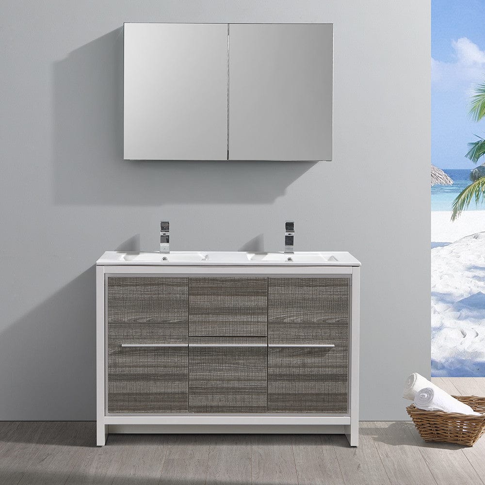 Fresca Allier Rio 48 Ash Gray Double Sink Modern Bathroom Vanity Set  w/ Medicine Cabinet